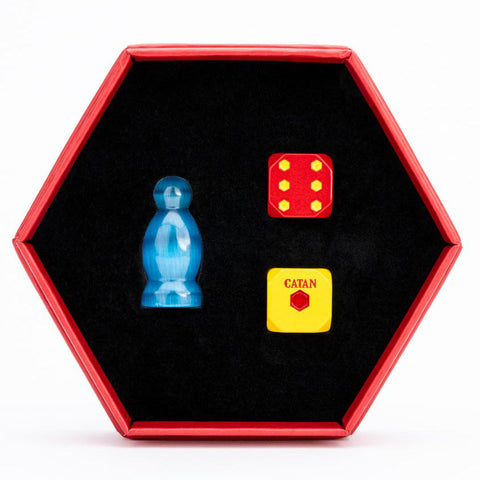 Fanroll By Metallic Dice Games MDG CATAN Premium Robber and Metal Dice Set Cat's Eye Aquamarine