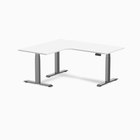 Desky L-Shape Melamine Sit Stand Desk 1600x1400mm - Left Return (White Desktop/Space Grey Frame)