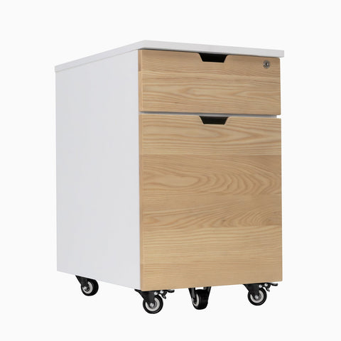Desky Minimal Wooden Filing Cabinet - White / White Ash Hardwood