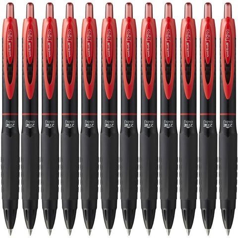 Uni-Ball UMN307 Signo Retractable Gel Ink Rollerball Pens 0.7mm Box 12 (Red)