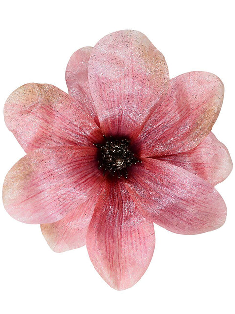 Christmas Warehouse - PICK2409 Pink Magnolia Flower With Silver Decor Christmas Tree Clip Pick | 18cm Pink with Light Brown & Silver Rust