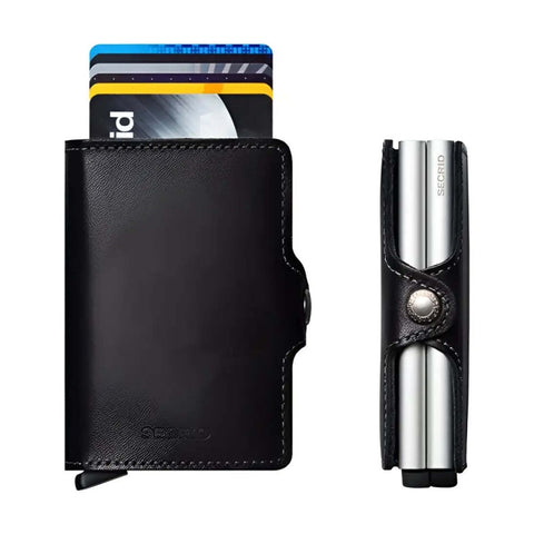 Secrid Twinwallet Compact RFID Aluminium Leather Clip Closure Wallet Black