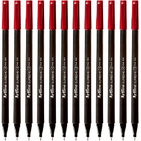 Artline Box 12 Supreme Fineliner Pen 0.4mm (Dark Red)