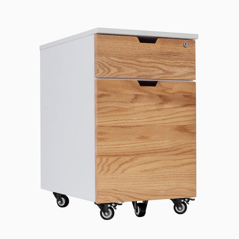 Desky Minimal Wooden Filing Cabinet - White / Red Oak Hardwood