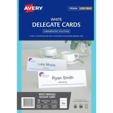 Avery L7423 Delegate Cards - Laser, Embossed, 25 Pack