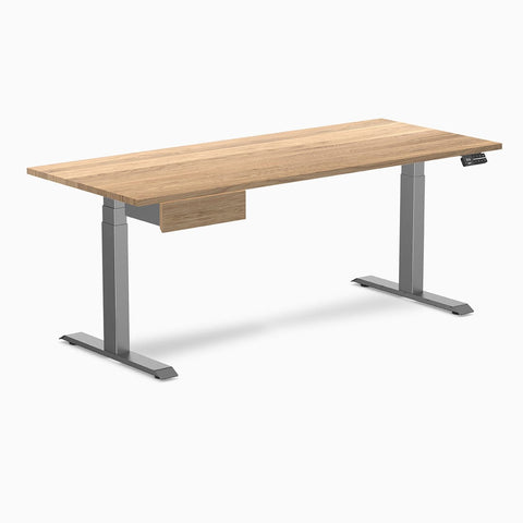 Desky Dual Hardwood Standing Desk With Drawer 180cm White Oak Desktop and Space Grey Frame