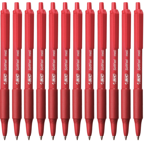 BIC Softfeel Retractable Ballpoint Pen Medium Soft Feel (Red) [Box 12]