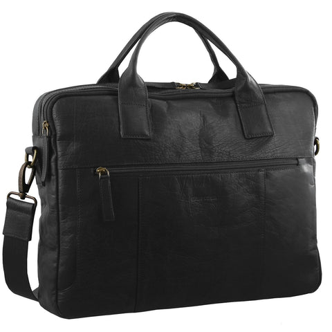 Pierre Cardin Rustic Leather 15" Laptop Messenger Bag - Black