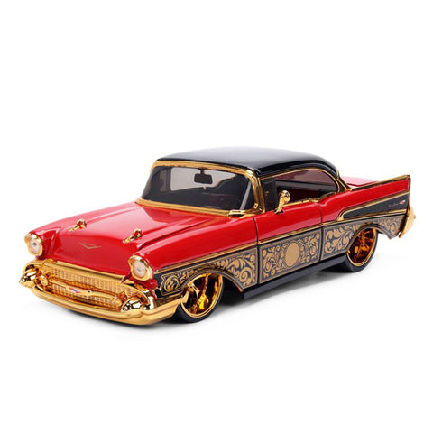 Jada 1:24 Pink Slips 1957 Chevrolet Bel Air Red Gold Diecast Vehicle Model