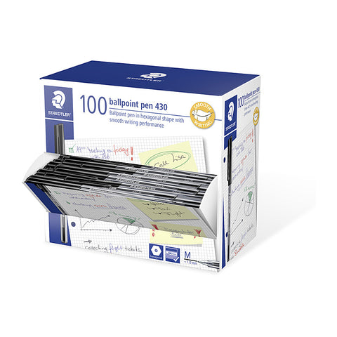 Staedtler Hexagonal Medium Ballpoint 430 Pens (Black) [Box 100]