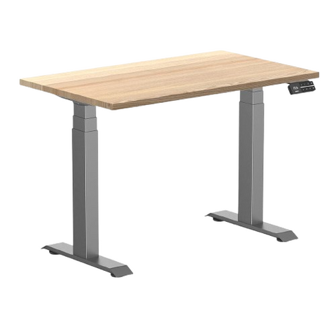 Desky Dual Mini Hardwood Sit Stand Desk 100cm White Ash Desktop and Space Grey Frame