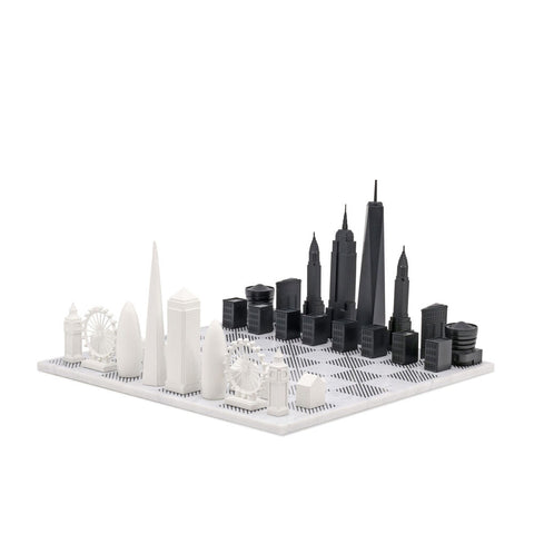 Skyline Chess 33pc Set London v New York with Marble Board (White/Grey)