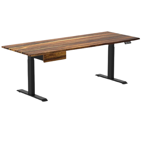 Desky Dual Hardwood Standing Desk With Drawer 200cm Pheasantwood Desktop and Matte Black Frame