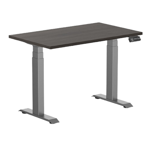 Desky Dual Mini Sit Stand Desk 1000 x 600 Burnished Wood Desktop and Space Grey Frame