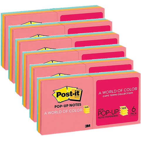 Post-It 6 Packs Pop-Up Notes For Dispenser 76x76mm Capetown Colours 6 Pads