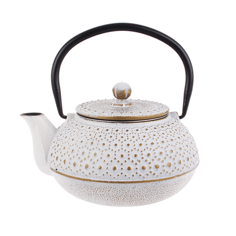 Teaology Cast Iron Teapot 600ml - Beaded White Gold