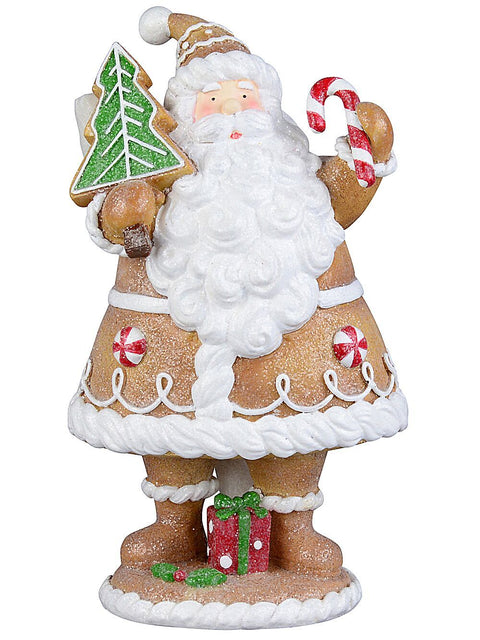 Christmas Warehouse - ORNM2509 23cm Glitter Gingerbread Cookie Santa Resin Figurine Brown with White, Red & Green