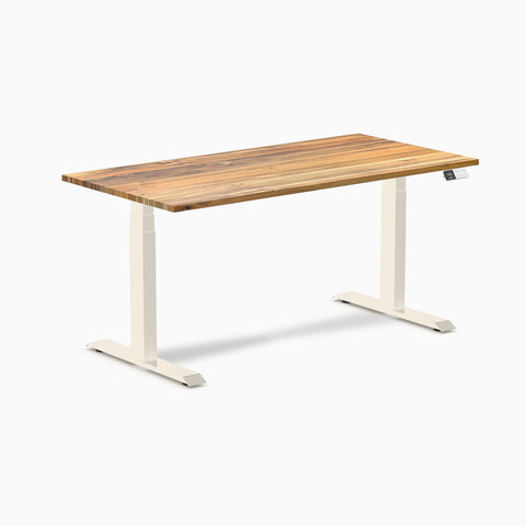 Desky Dual Hardwood Sit Stand Desk 150cm Teak Desktop and Wheat Frame