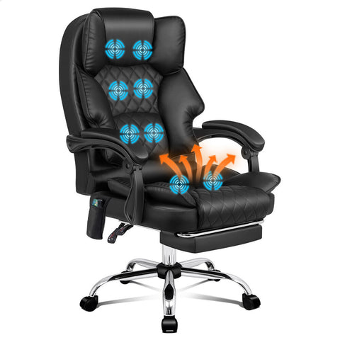 ALFORDSON Massage Office Chair Heated Seat Executive Recliner Computer (Black)