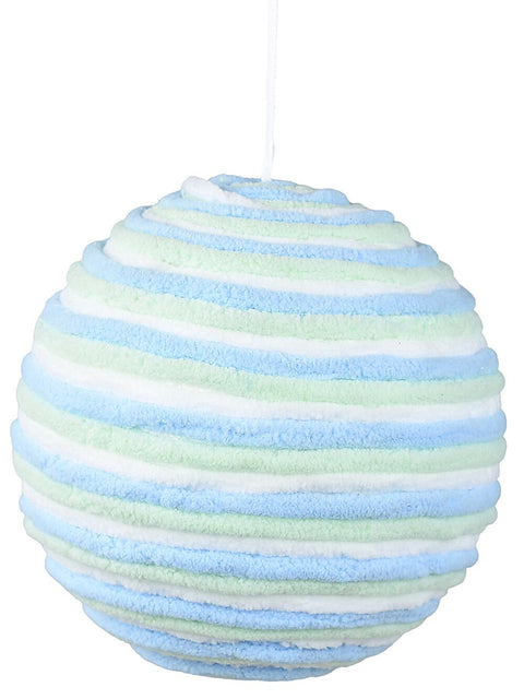Christmas Warehouse - DECR9203 Blue Green & White Whimsical Grand Chenille Cord Bauble | 15cm White, Light Green & Light Blue