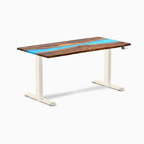 Desky Dual Resin Hardwood Sit Stand Desk 150cm Pheasantwood Blue River Desktop and Frame