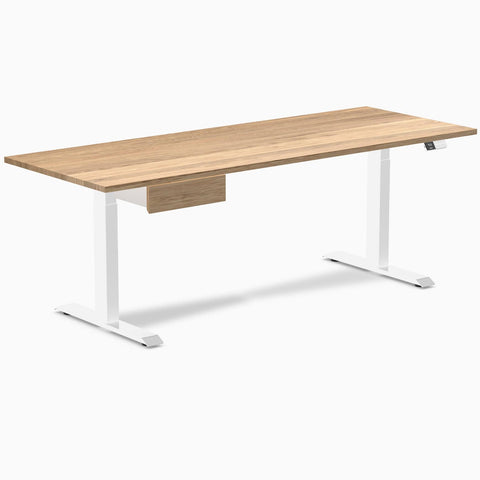 Desky Dual Hardwood Standing Desk With Drawer 200cm White Oak Desktop and White Frame