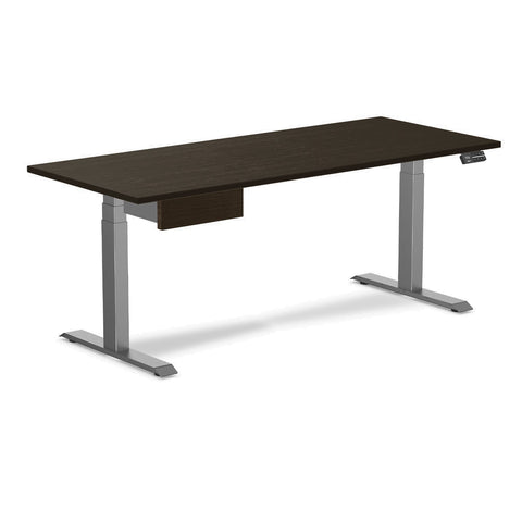 Desky Dual Bamboo Standing Desk With Drawer Dark Bamboo Standing Desk With Drawer 180cm and Space Grey Frame