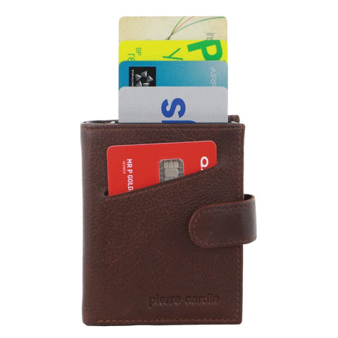Pierre Cardin Leather Smart Slide Card Holder Tab Bi-Fold Wallet 10cm Brown