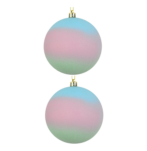 Christmas Warehouse - DECR2658 2x Whimsical Pastel Ombre Signature Sugar Coated Baubles | 10cm Blue, Pink & Green