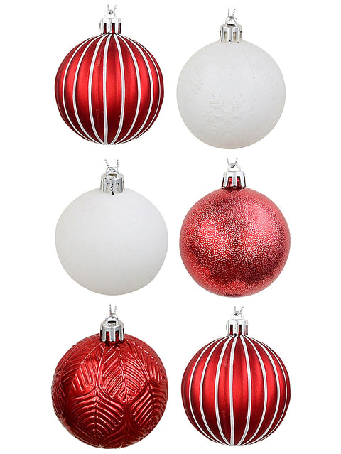 Christmas Warehouse - DECR2673 47x Classic Red & White Essential Mixed Texture Bauble Starter Pack | 60mm Red & White