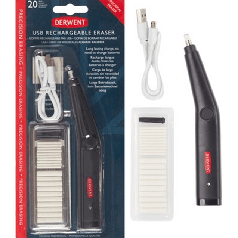 Derwent USB Rechargeable Electric Eraser Rubber Precision with Tip Refills