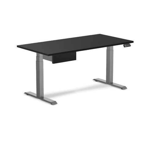 Desky Dual Melamine Standing Desk With Drawer 150cm Black Desktop and Space Grey Frame