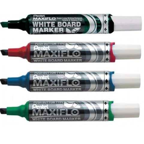 Pentel Maxiflo Whiteboard Marker Chisel Point 7mm (Assorted) [Wallet 4]