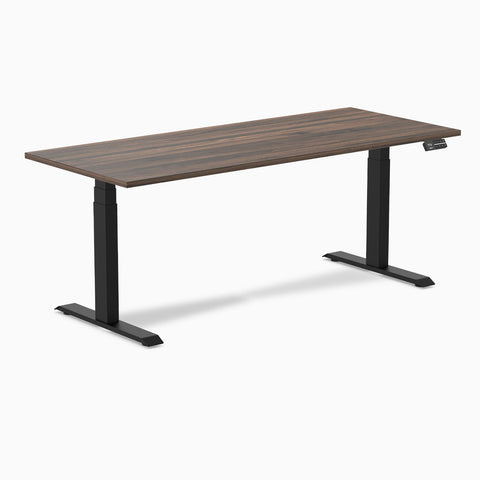Desky Dual Melamine Sit Stand Desk 180cm Jarrah Legno Desktop and Matte Black Frame