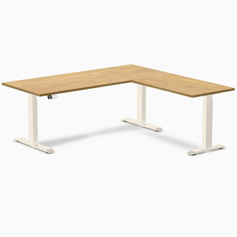 Desky Rubberwood L-Shape Sit Stand Desk 180 x 175 cm Light Oak Top and Wheat Leg
