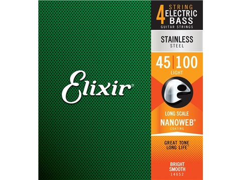 Elixir #14652 Bass Guitar Strings Nanoweb Stainless Steel 45-100 Light