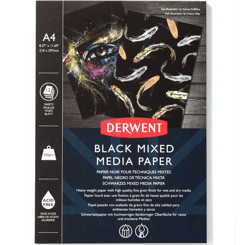 Derwent Black Mixed Media Pad 300gsm 12 Sheets A4