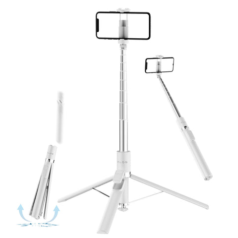 ZLOS Auto-Open Tripod Selfie Stick with Bluetooth Remote (White)