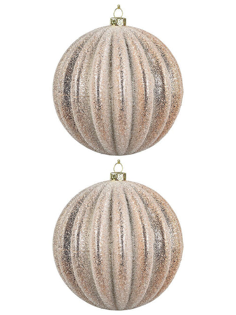 Christmas Warehouse - DECR9168 2x Dynamic Rose Gold Signature Ridge Textured & Glitter Baubles | 10cm Rose Gold