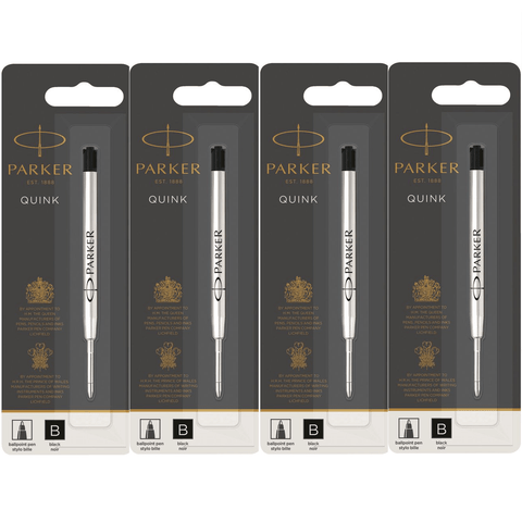 Parker Quink Pen Refill Ballpoint Broad Thick Nib 1.2mm (Black) [Pack 4]