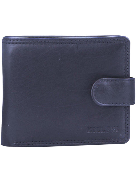 Milleni Men's Leather Tab Cash/Card RFID Protected Wallet 11x9.5cm Navy
