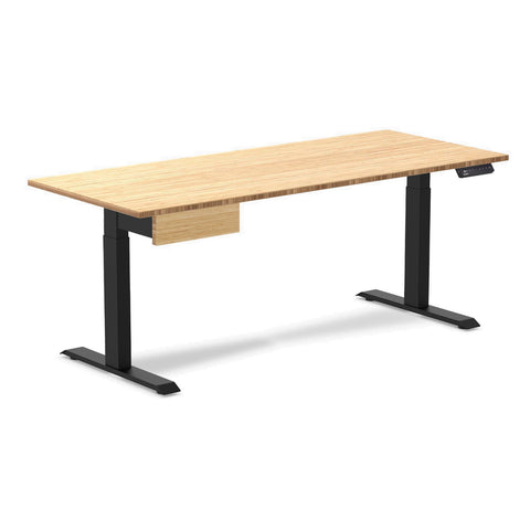 Desky Single Standing Desk With Drawer - Bamboo / 1800x750mm / Matte Black