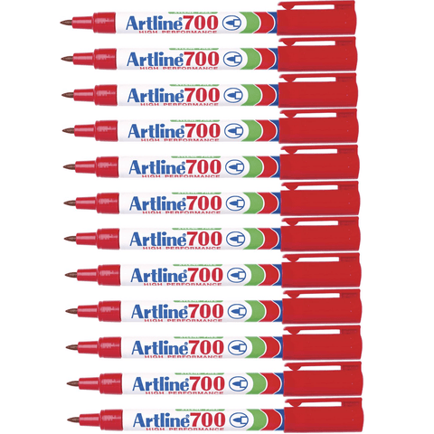 Artline 700 Box 12 Permanent Marker 0.7mm Bullet Tip (Red)