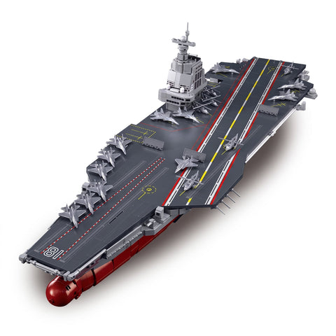 Sluban B1188 Model Kit 1:450 Aircraft Carrier Fujian Type 003 Chinese PLAN Warship Navy Vessel Boat Military Blocks DIY Set Toy