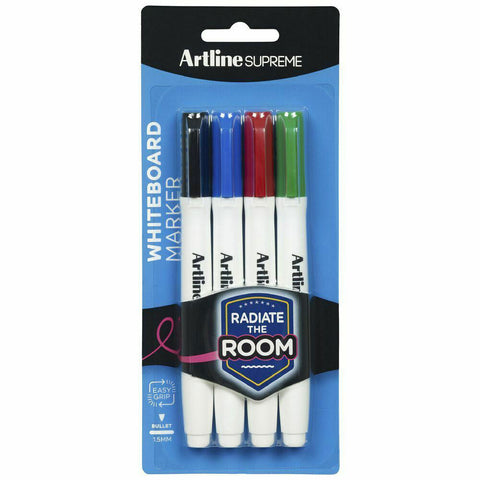 Artline 4pc Supreme Whiteboard Markers Writing Pens Assorted Standard Colours