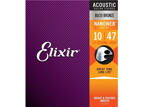 Elixir #11152 Acoustic Nano 80/20 Bronze Guitar 12-String 10-47 Light