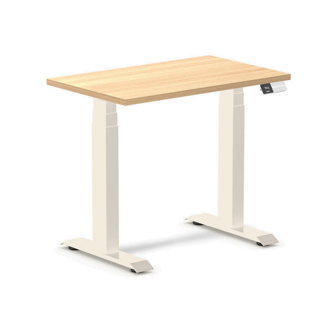 Desky Dual Mini Sit Stand Desk 800x500 Sublime Teak Desktop and Wheat Frame