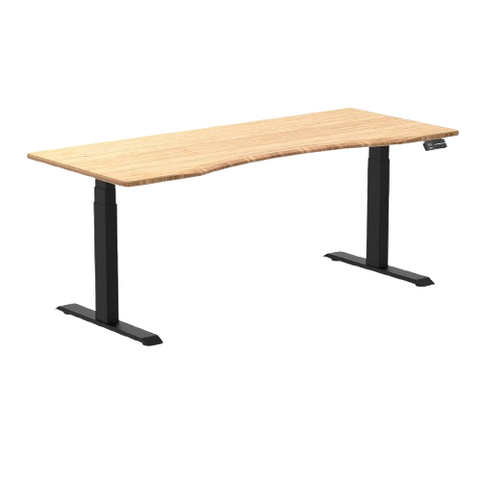 Desky Dual Ergo Edge Sit Stand Desk 180cm Bamboo Desktop and Matte Black Frame