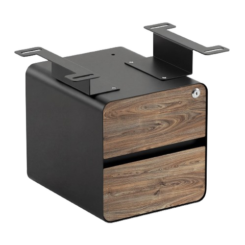 Desky Minimal Under Desk Cabinet - Natural Walnut Melamine / Black