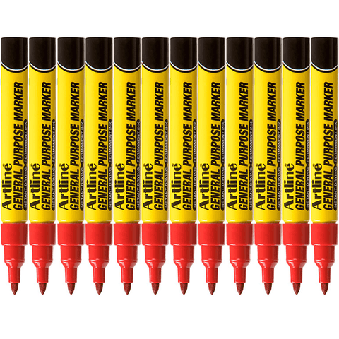 Artline Box 12 General Purpose Permanent Marker (Red)